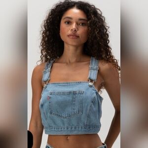 levis denim overall tank top womens s blue Front Pocket Pencil Holder Size XS